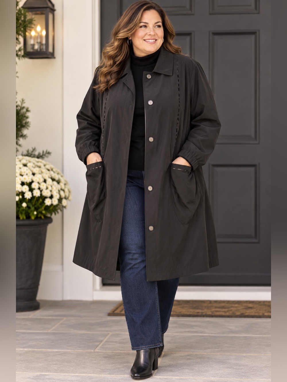 Vintage Fitz-Wright Women’s 3X Deep Black Trench Coat Plus Size Long Jacket